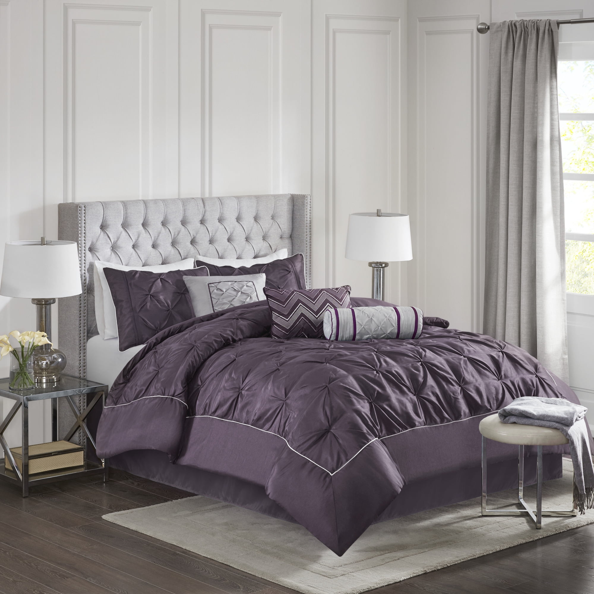 Plum King 7-Piece Tufted Comforter Set with Decorative Pillows
