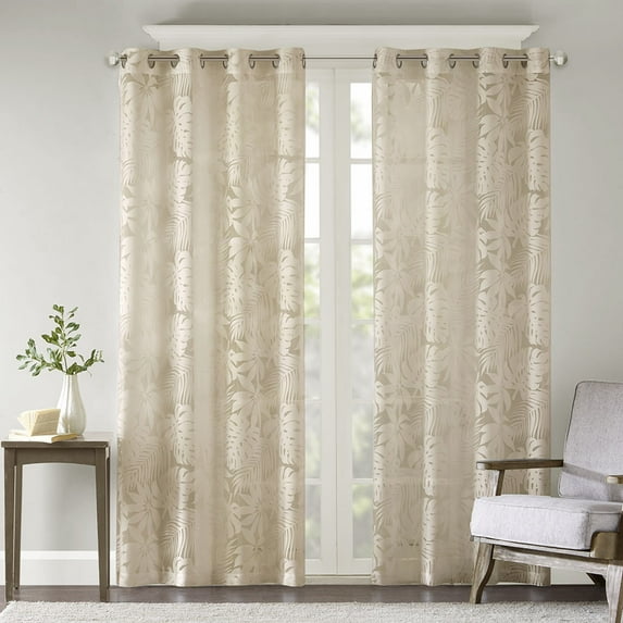 Madison Park Leilani 50x84" Palm Leaf Burnout Window Sheer in Natural