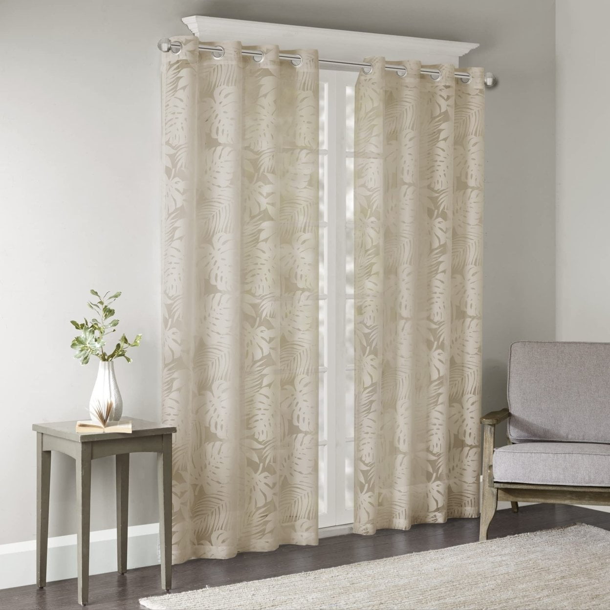 Natural Palm Leaf Sheer Grommet Window Curtain