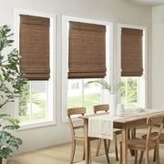 Madison Park Light Filtering Cordless Roman Shade Woven Wooden Privacy Panel in Teak, 35"x64"