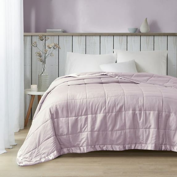 Madison Park Lilac Cozy Soft Lightweight Oversized Down Alternative Blanket with Satin Trim, Twin
