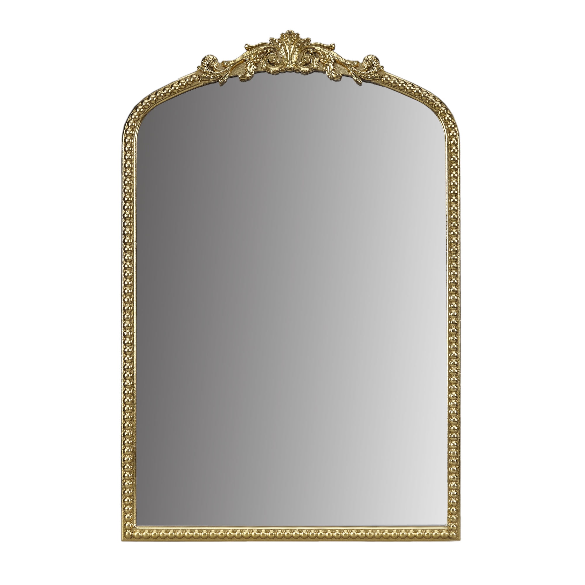 Gold Arched Wall Mirror with Beaded Details and MDF Frame