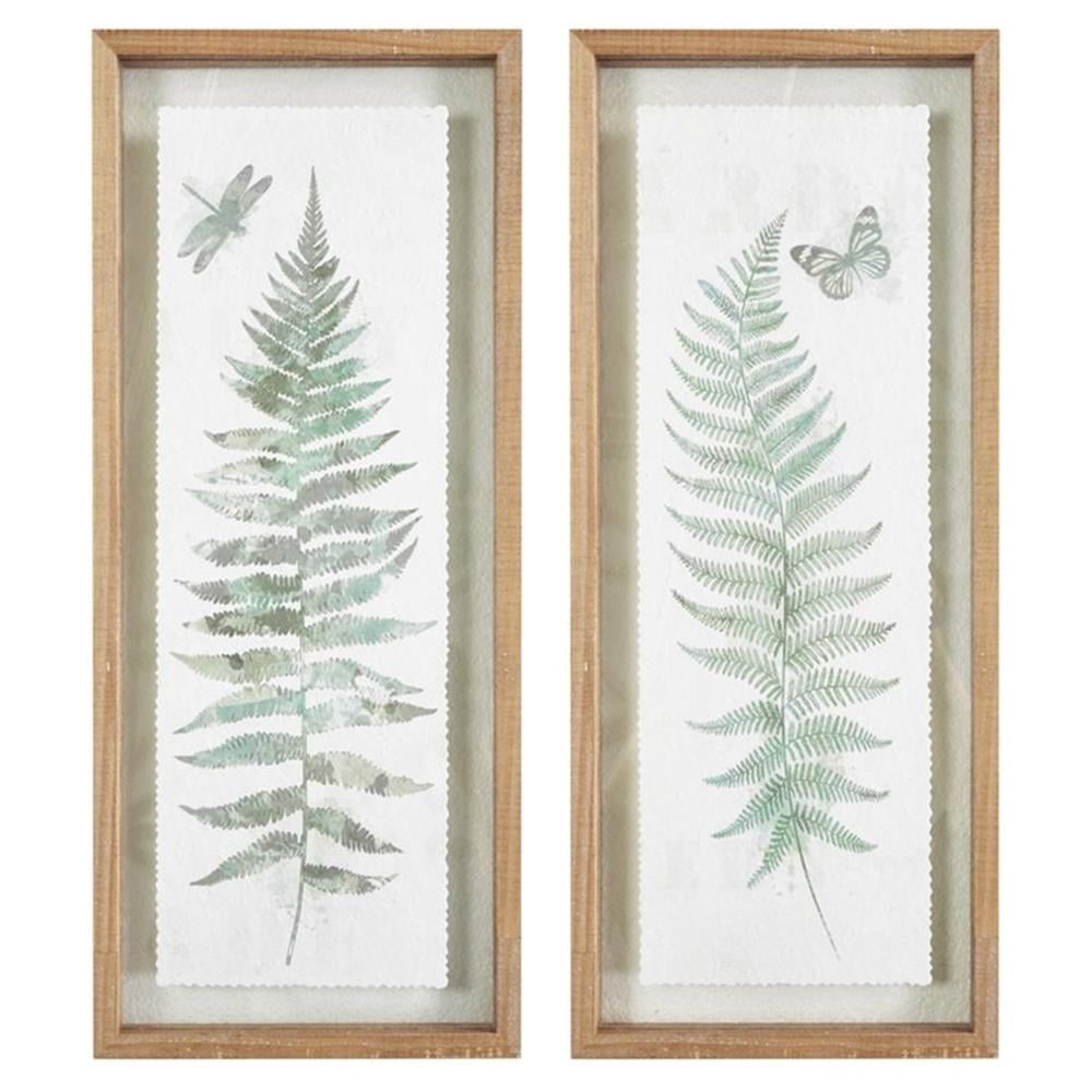 Natural Pinewood Framed Botanical Fern Wall Art Set