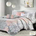 thumbnail image 1 of Madison Park Lola 6-Piece Cotton Quilt Set with Throw Pillows in Gray/Blush, 1 of 5