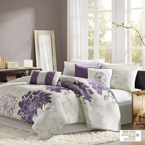 Madison Park Lola 7-piece Cotton Sateen Comforter Set in Purple