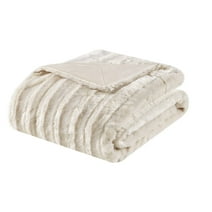 Madison Park Long Faux Fur Throw Blanket Cozy Soft Luxury 50x60" Breathable Lightweight Blanket, Ivory