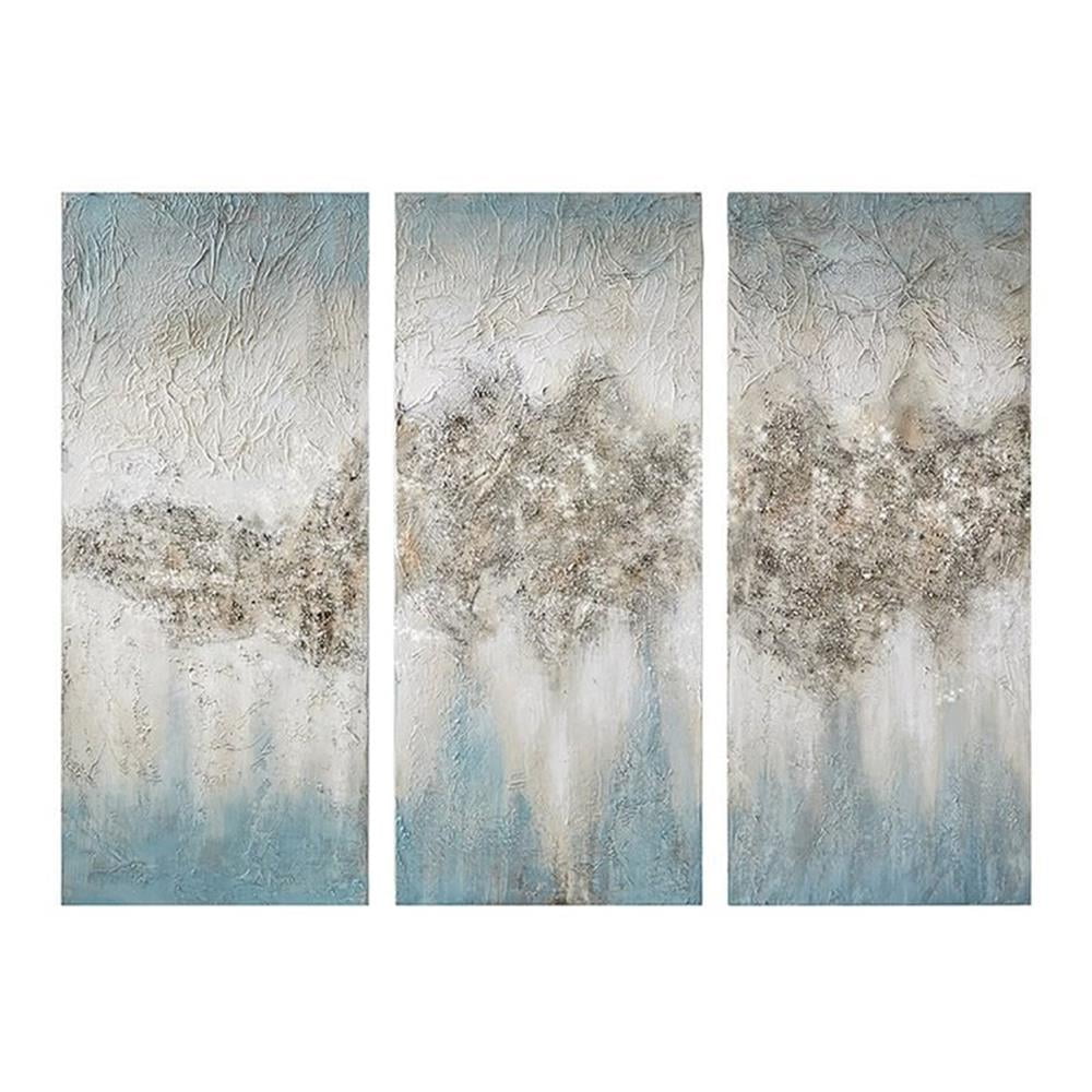 Luminous Blue Hand Painted Abstract Canvas Set of Three