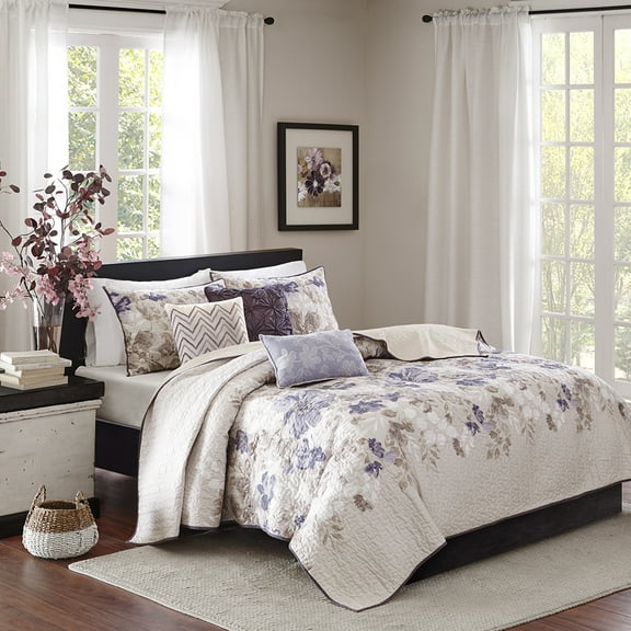 Luna 6 Piece Quilted Coverlet Set Taupe King/Cal King