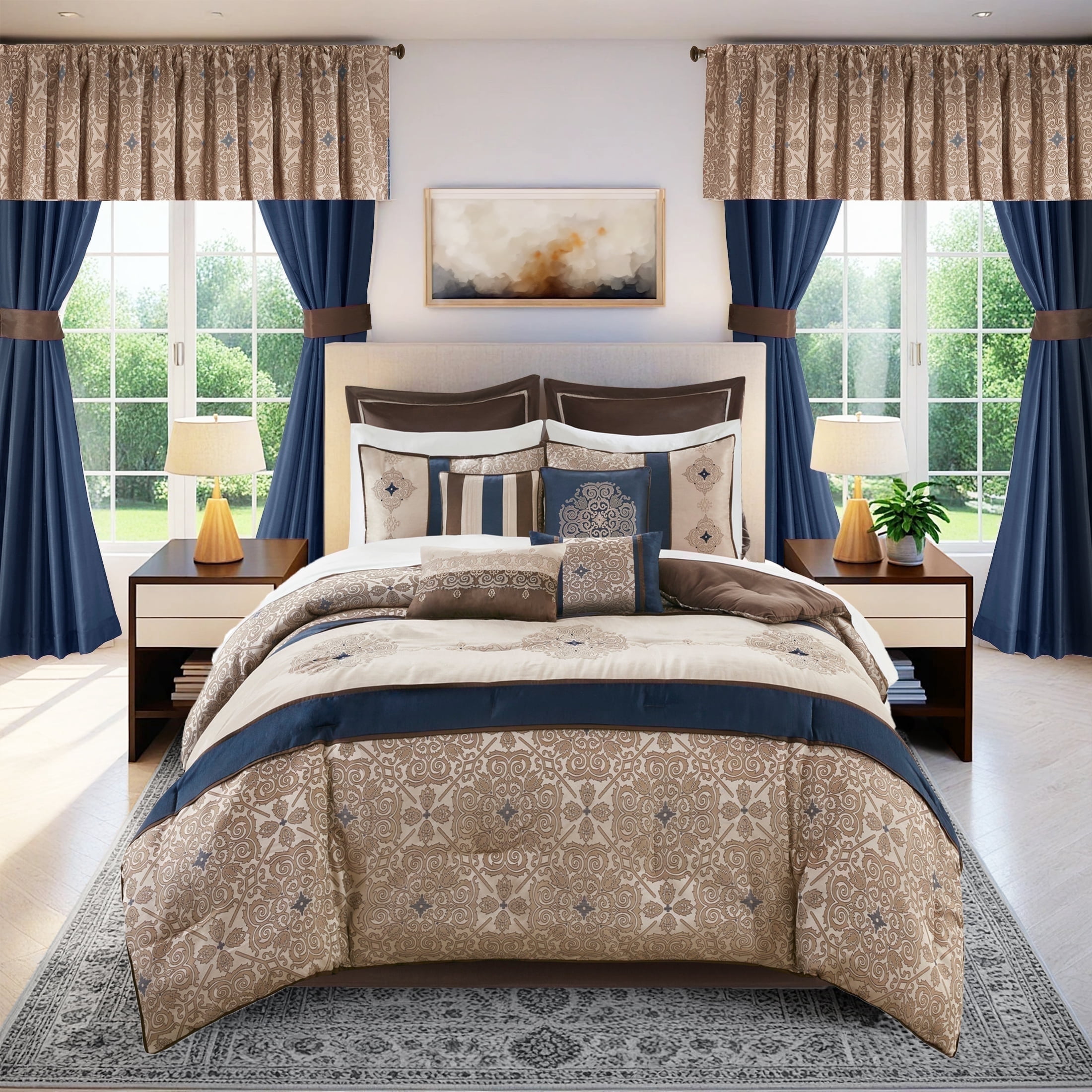 Madison Park Luxury 24PCs Comforter Set with Window Curtains,Room in a