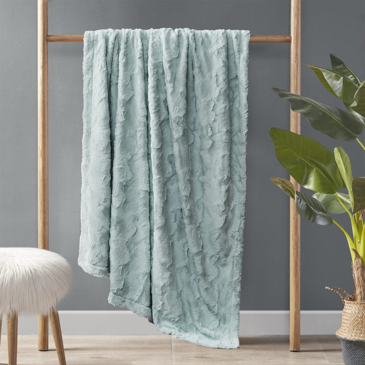 Aqua 60" x 70" Reversible Faux Fur Throw Blanket