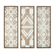 Madison Park Mandal Panel Two-tone Geometric 3-piece Wood Wall Decor Set in Natural, 12.6"W x 36.81"H x 1.18"D