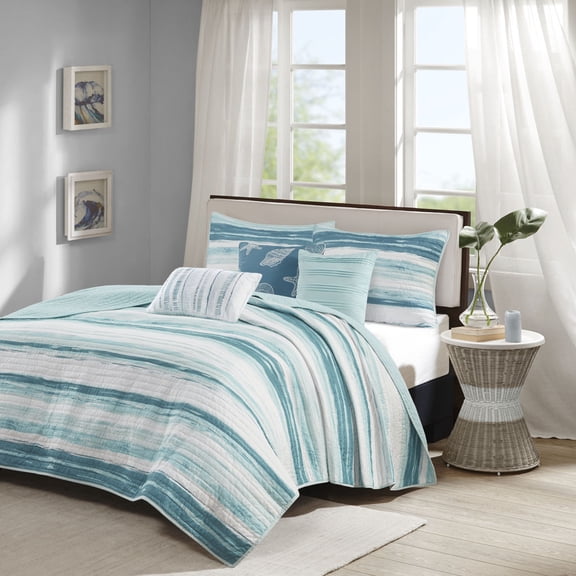 Madison Park Marina 6-Piece Quilted Microfiber Coverlet Set in Blue