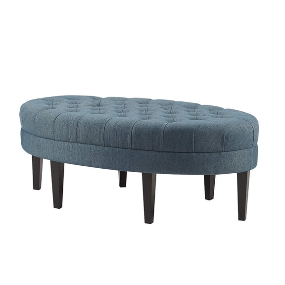 Madison Park Martin Oval Solid Wood and Polyester Tufted Ottoman in Blue