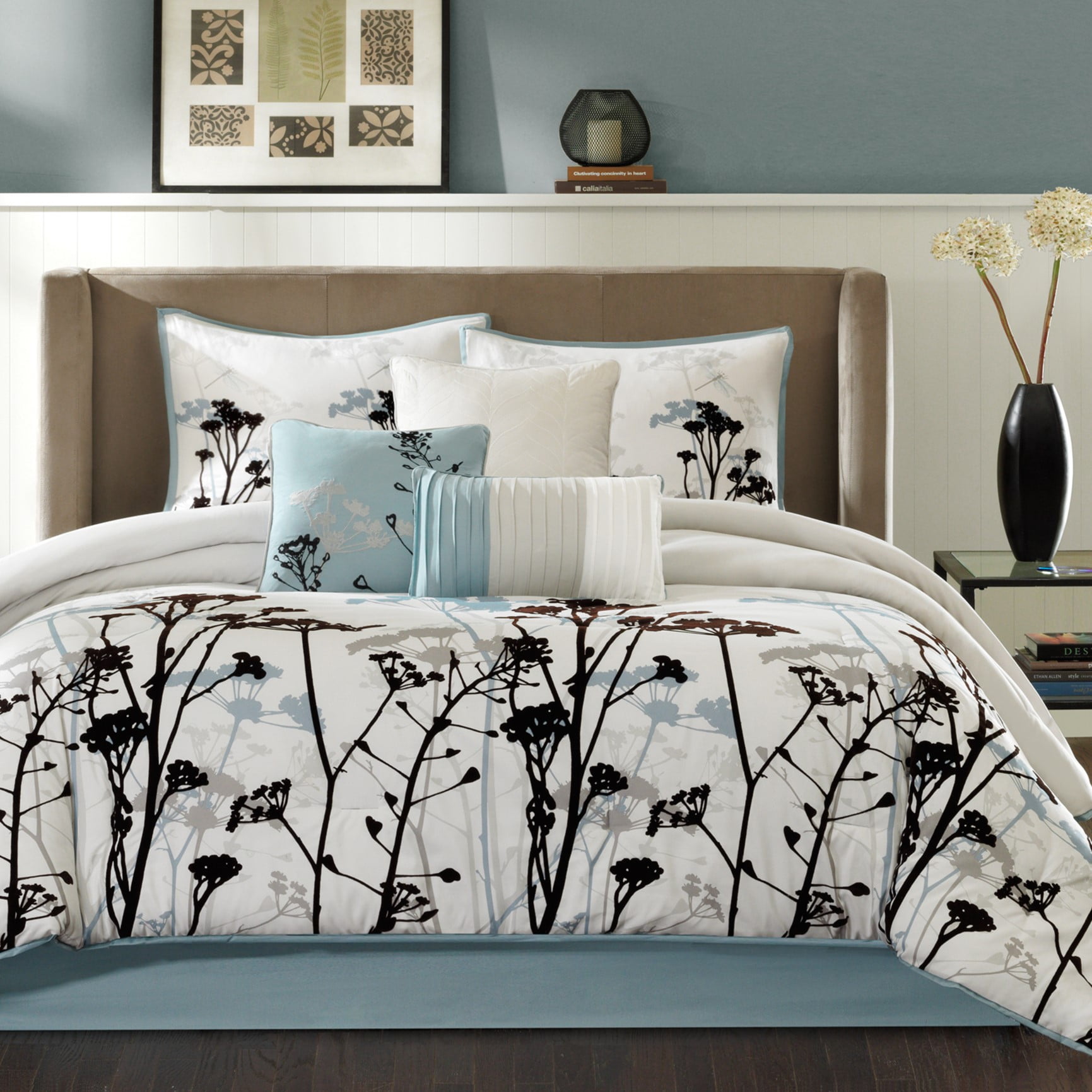 King Black Microfiber 7-Piece Bedspread Set
