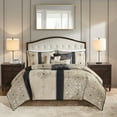 thumbnail image 1 of Madison Park Medallion Queen Jacquard Comforter Set Traditional Bedding Tan Taupe Black Adult, 1 of 13
