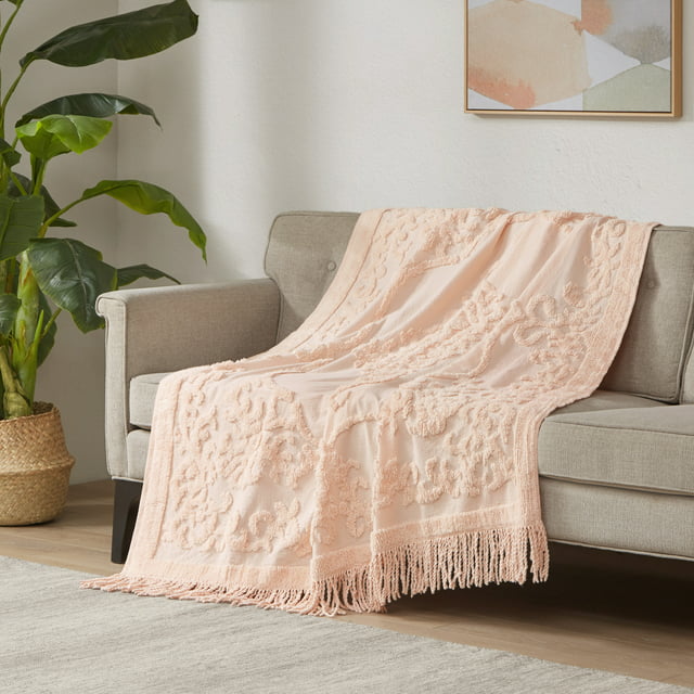 Madison Park Mila 100 Percent Cotton Tufted Throw Blanket, 50" x 60" Pink