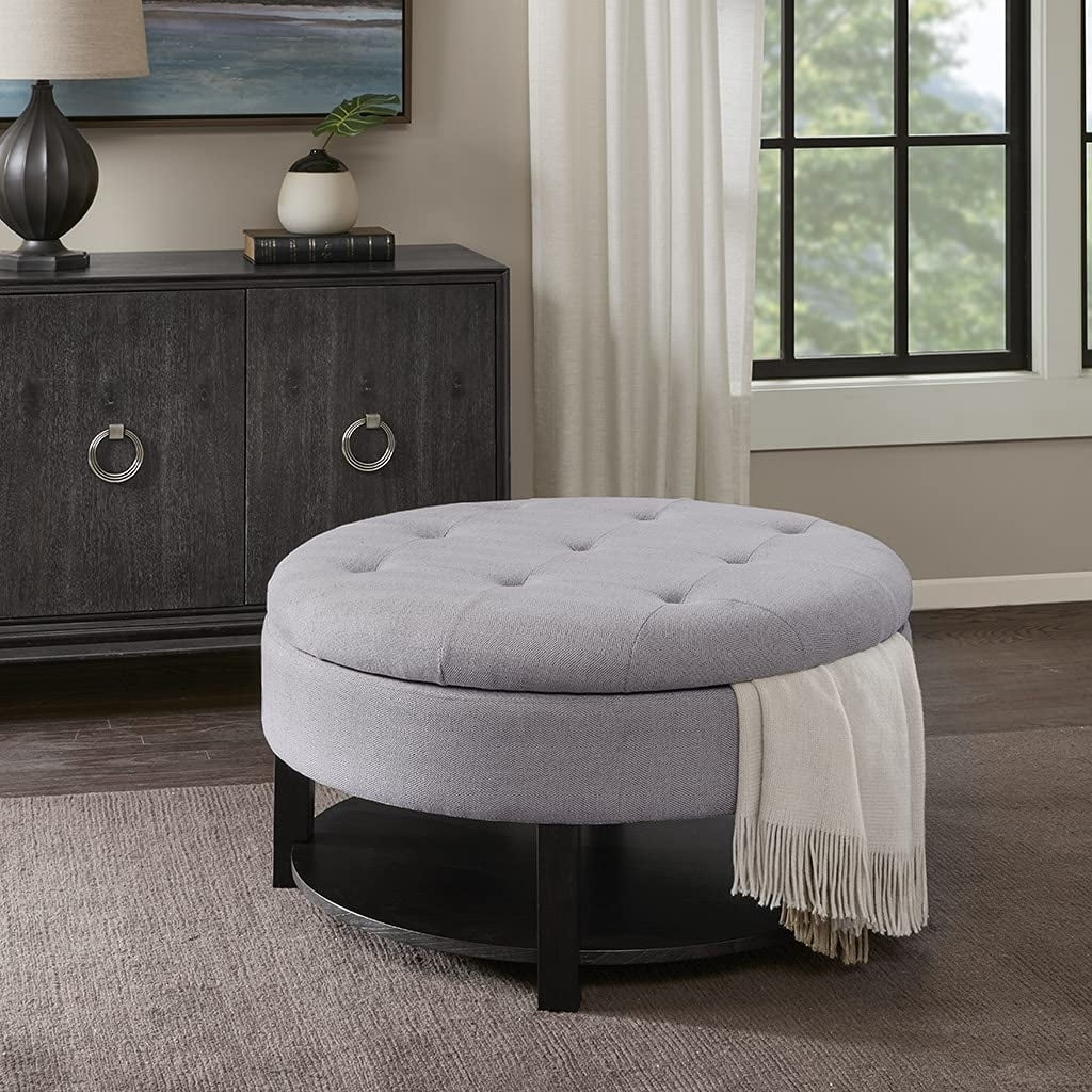 Madison Park Miller Round Storage Ottoman with Blue Finish MP101-1045