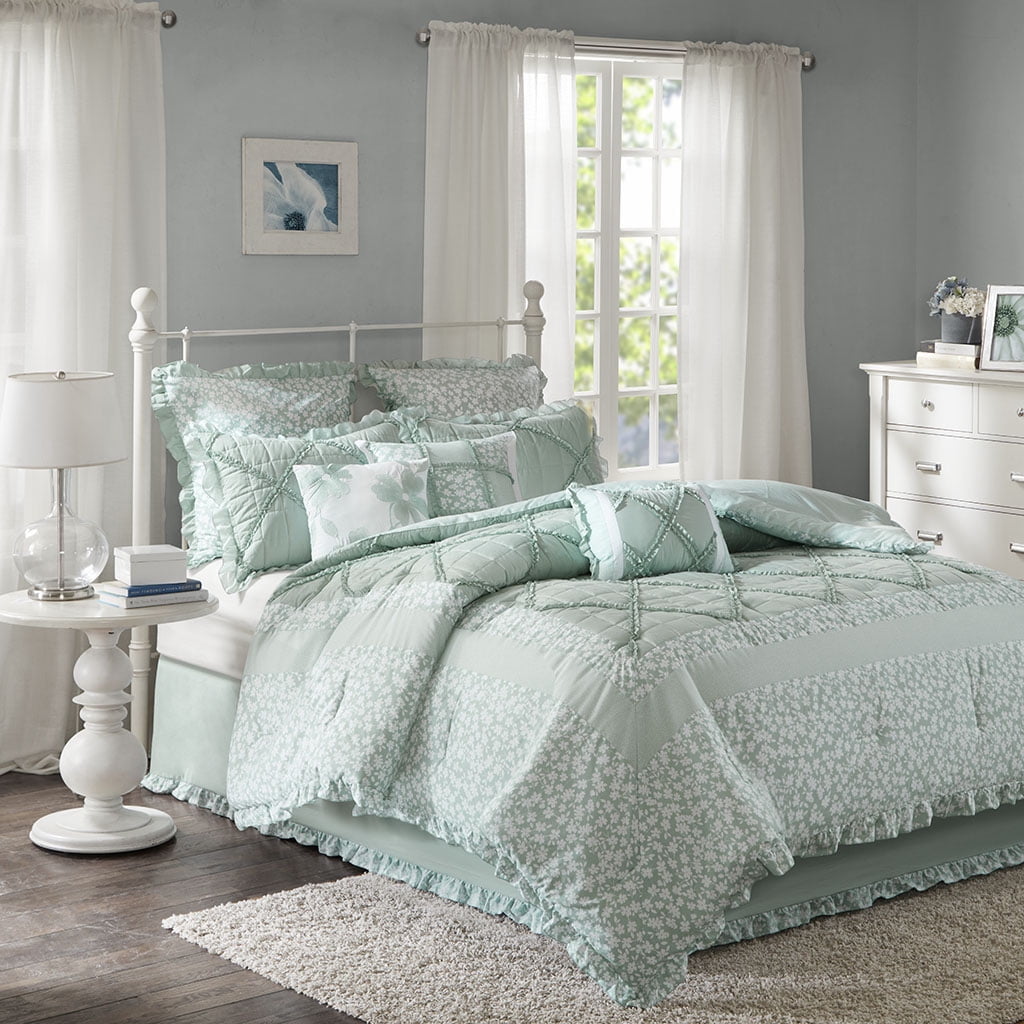 California King Seafoam Green Cotton 9-Piece Comforter Set