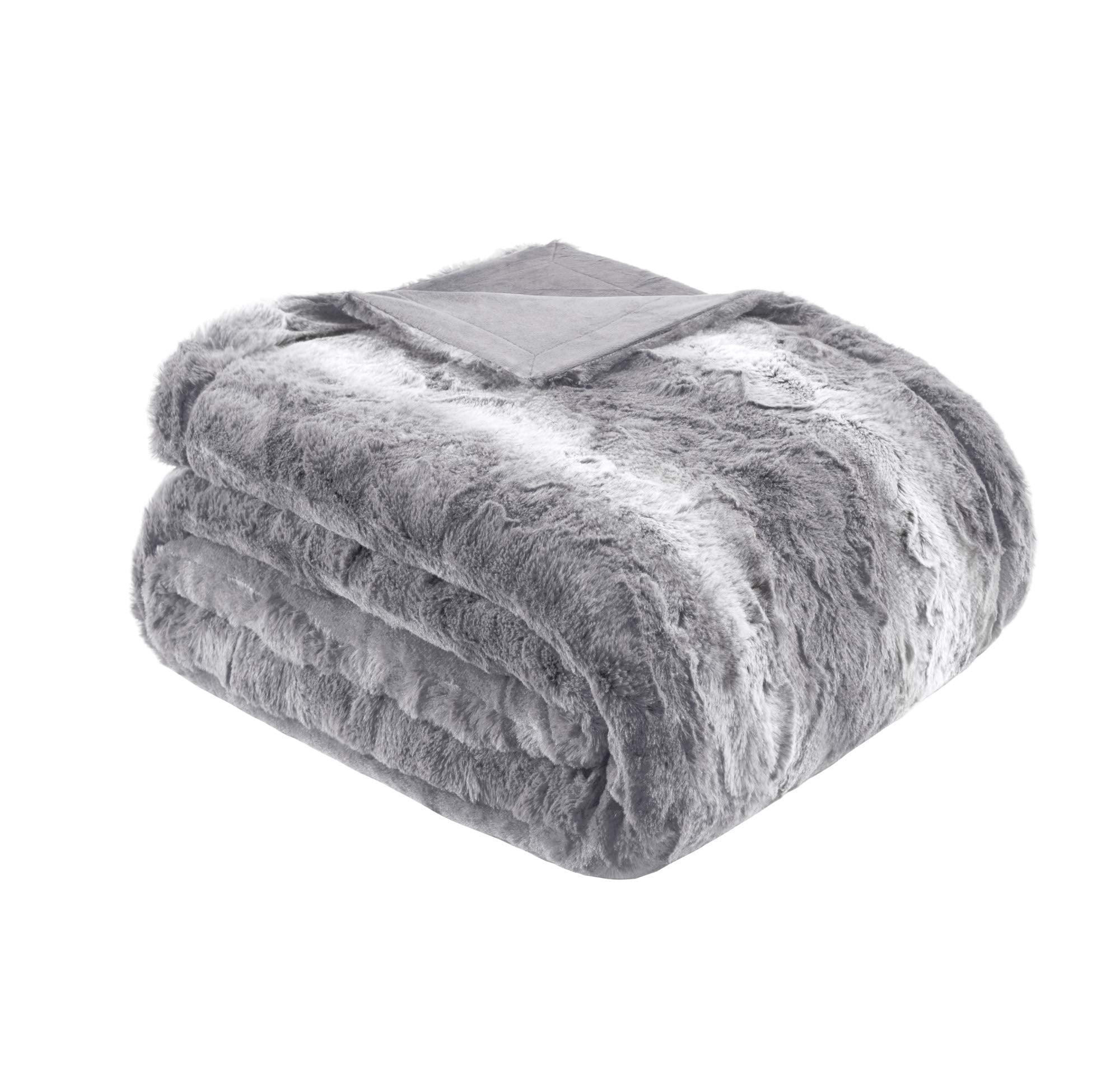Luxurious Gray 60"x70" Reversible Faux Fur Throw Blanket