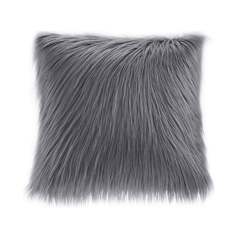 Madison Park Modern Luxury Grey Faux Fur Square Decorative Pillow with Hidden Zipper Closure 20