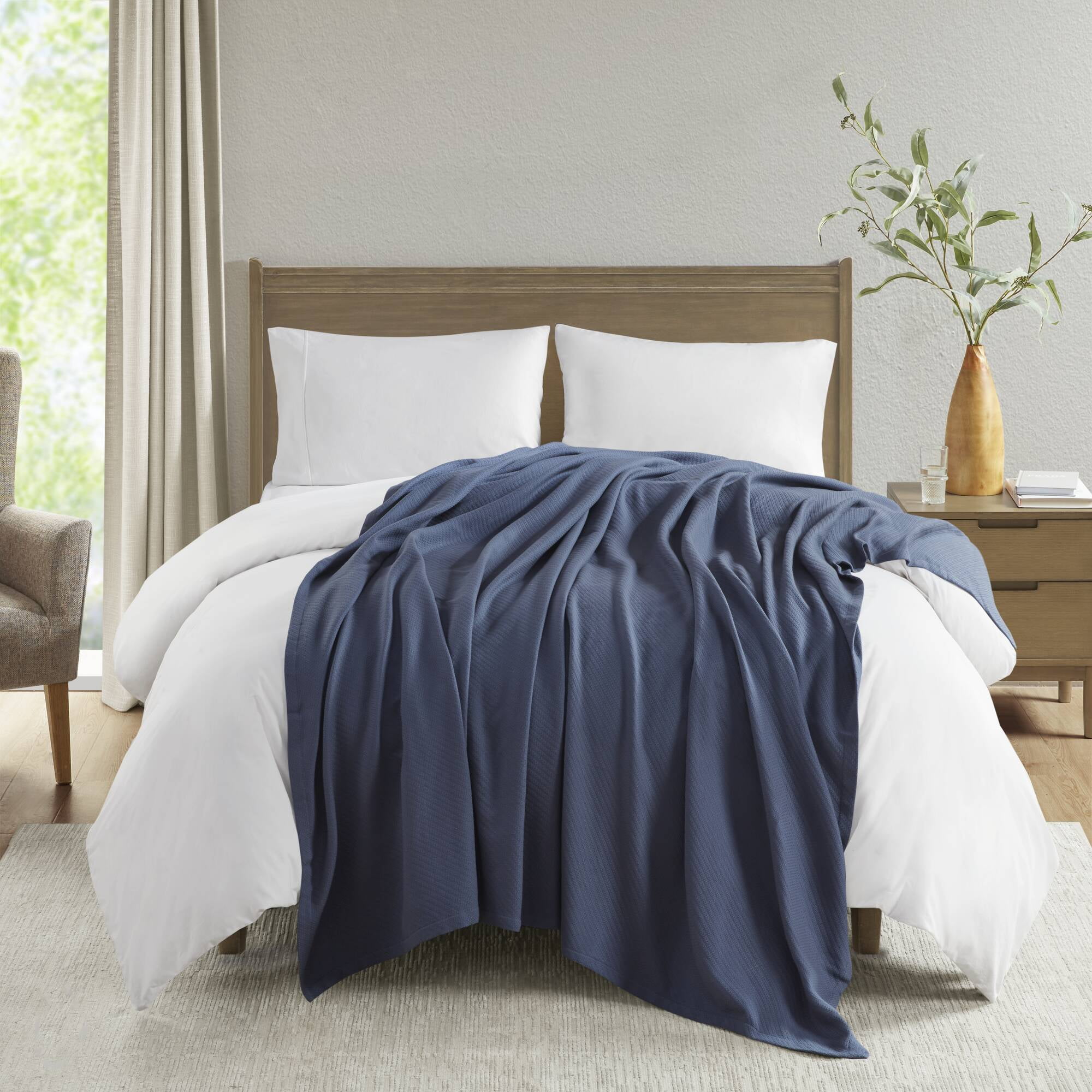 Navy Blue King Size Cotton Machine Washable Blanket