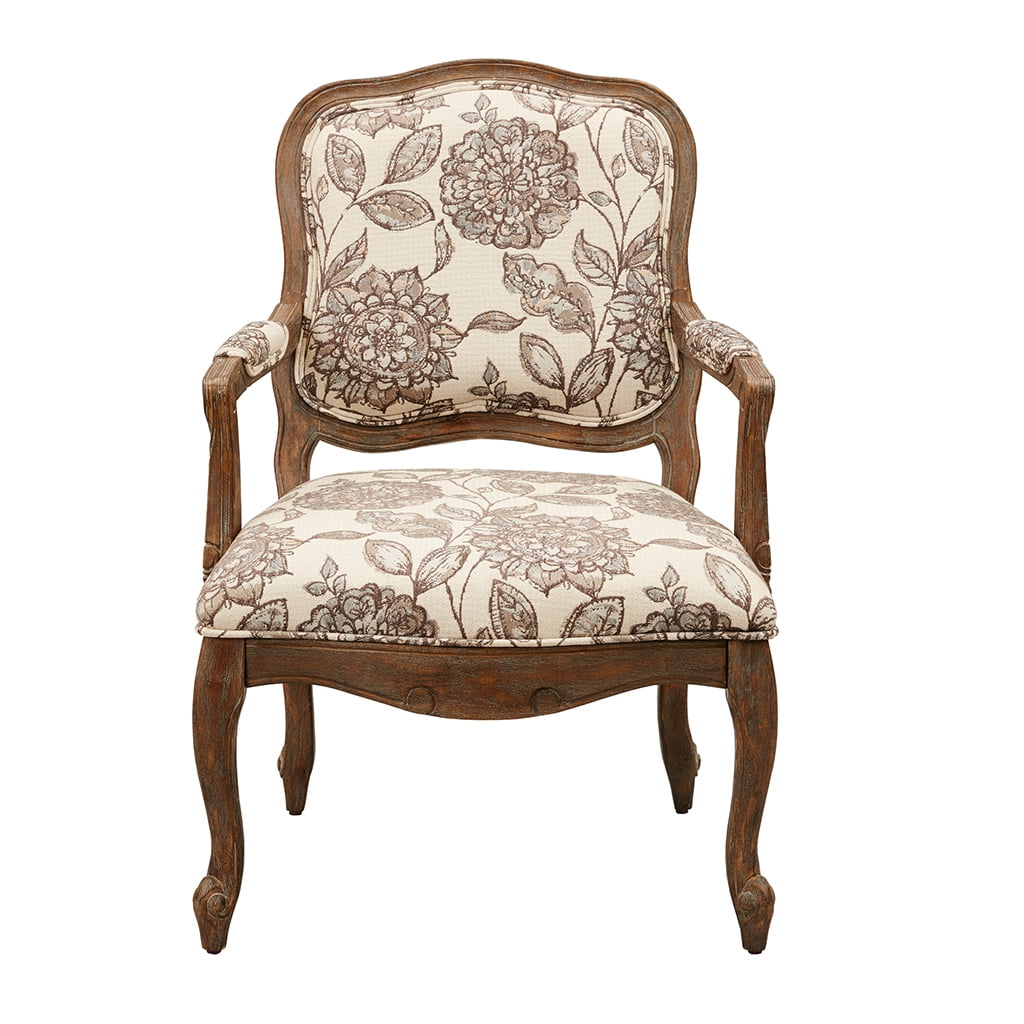 Sophie Gray Floral Handcrafted Wood Accent Chair
