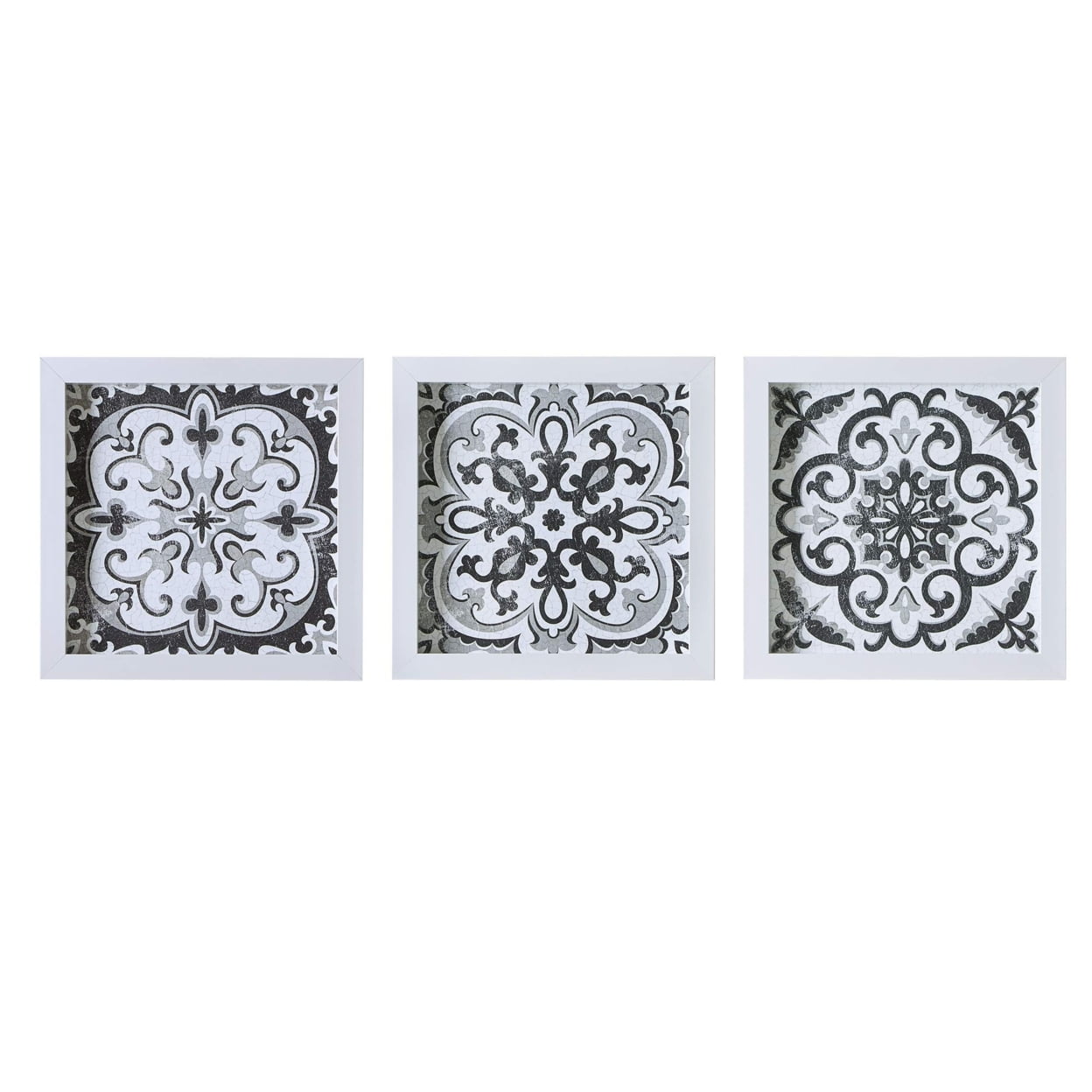 Black and White Medallion Tile 3-Piece Wall Art Set