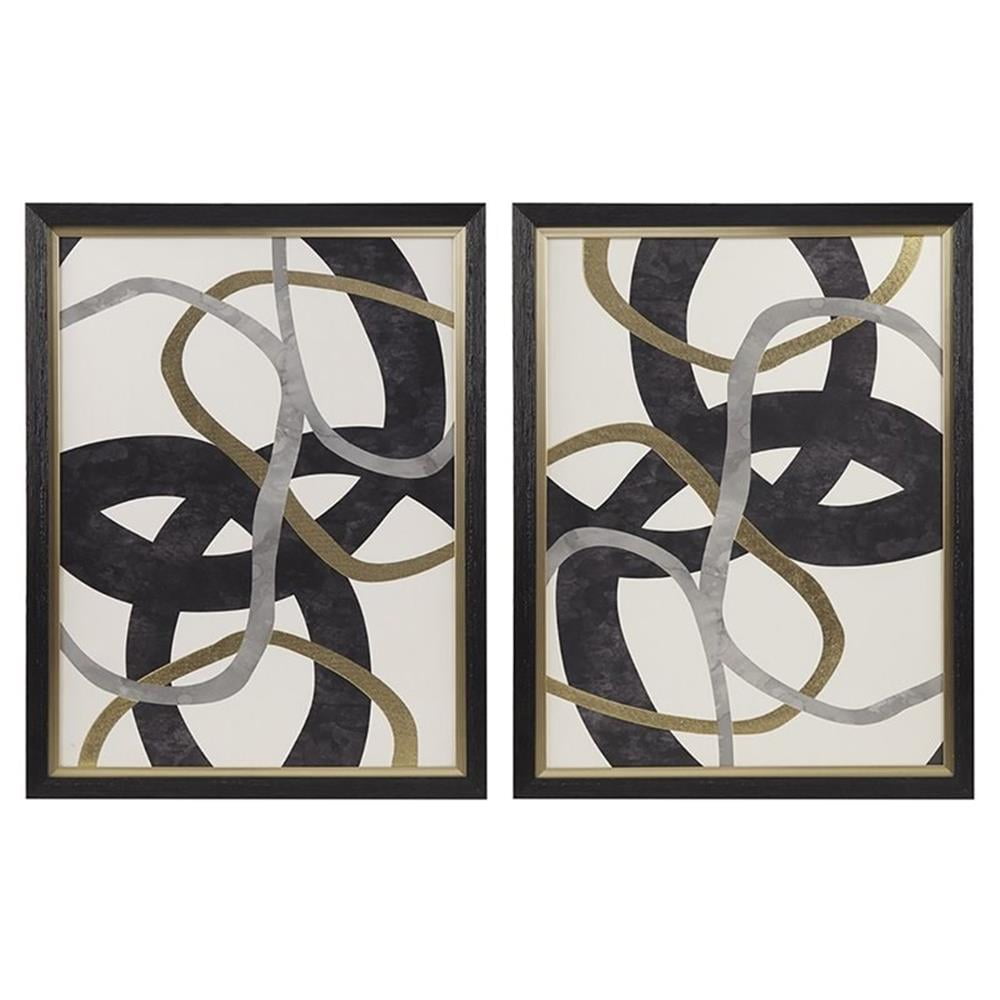 Modern Black and Gold Abstract Framed Canvas Wall Art Set