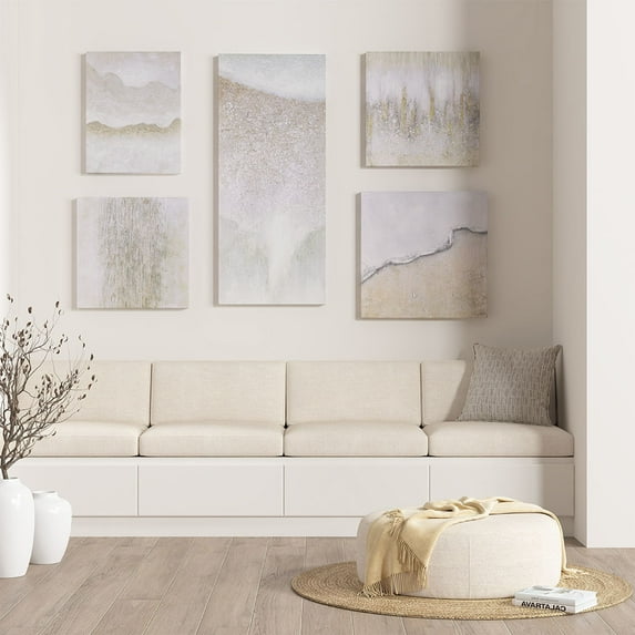 Madison Park Natural Essence Hand Embellished Abstract 5-piece Gallery Canvas Wall Art Set in Neutral