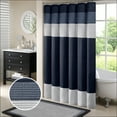 thumbnail image 1 of Madison Park Navy Faux Silk Shower Curtain, Striped Lightweight Bath Curtain Decor, Blue Curtain for Bathroom, 72"x72", 1 of 6