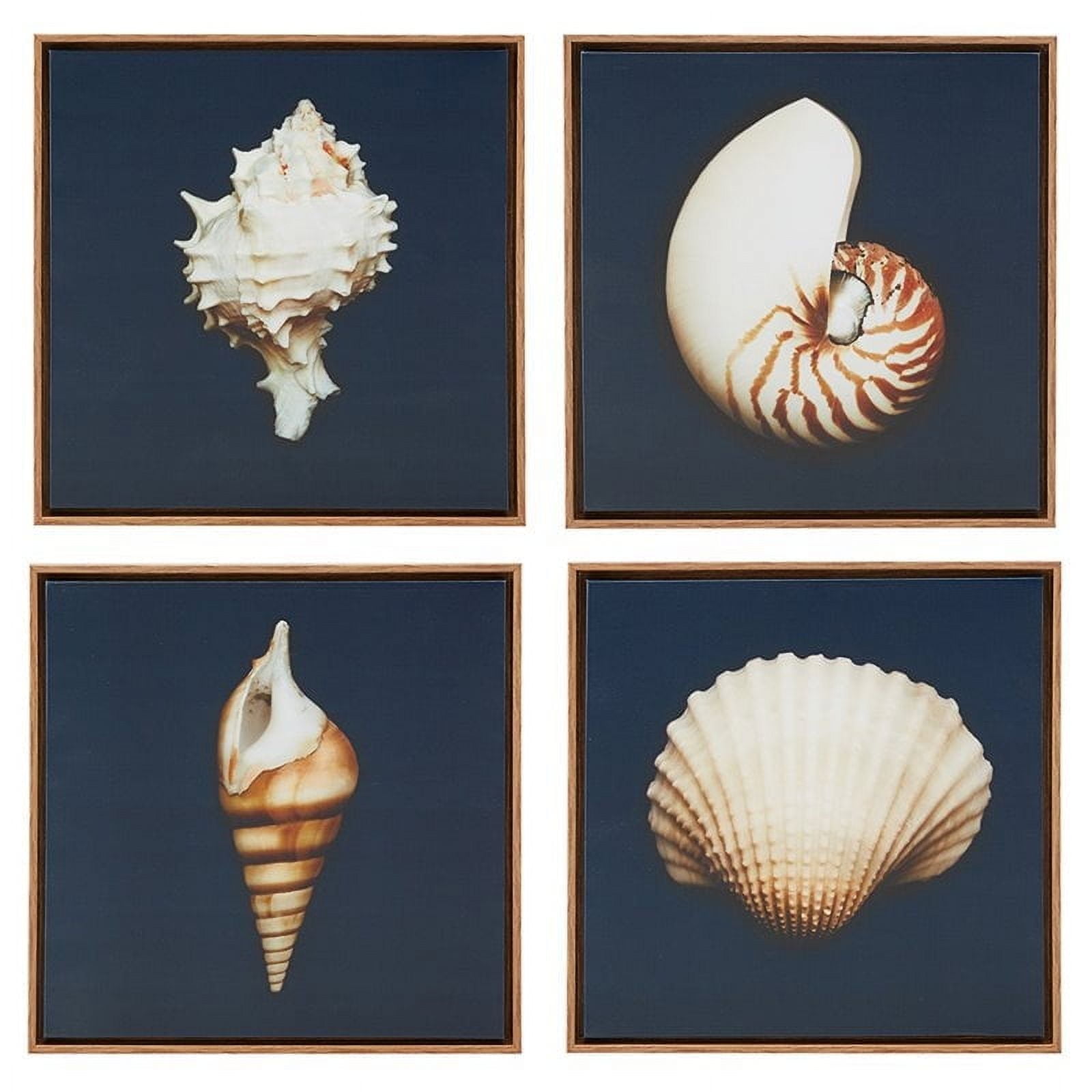Navy Blue Coastal Seashells Framed Canvas Set of 4