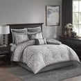 thumbnail image 1 of Madison Park Queen Size 8-Piece Comforter Set, Jacquard Bed in a Bag Set, Bedding Set with Sheets and Decor Pillows, Silver Grey/Ivory, 1 of 5