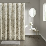 Madison Park Jacquard Traditional Polyester Fabric Shower Curtain in Tan