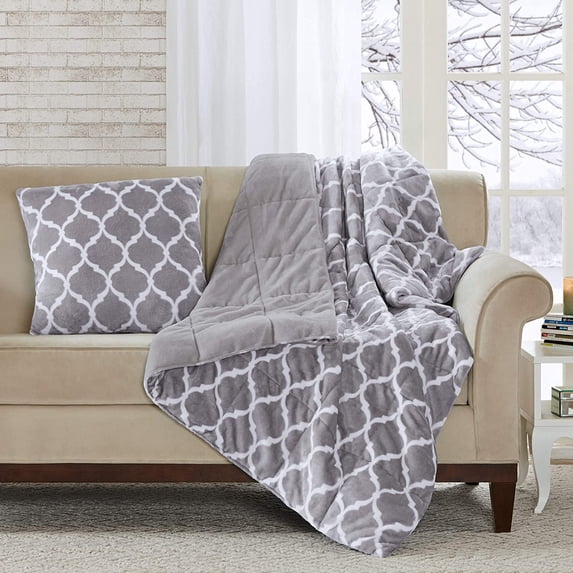 Madison Park Ogee Lightweight Blanket Microlight Design Oversize, Ultra Soft, Cozy Couch, Sofa, Bed, 60x70, Grey Filled Throw