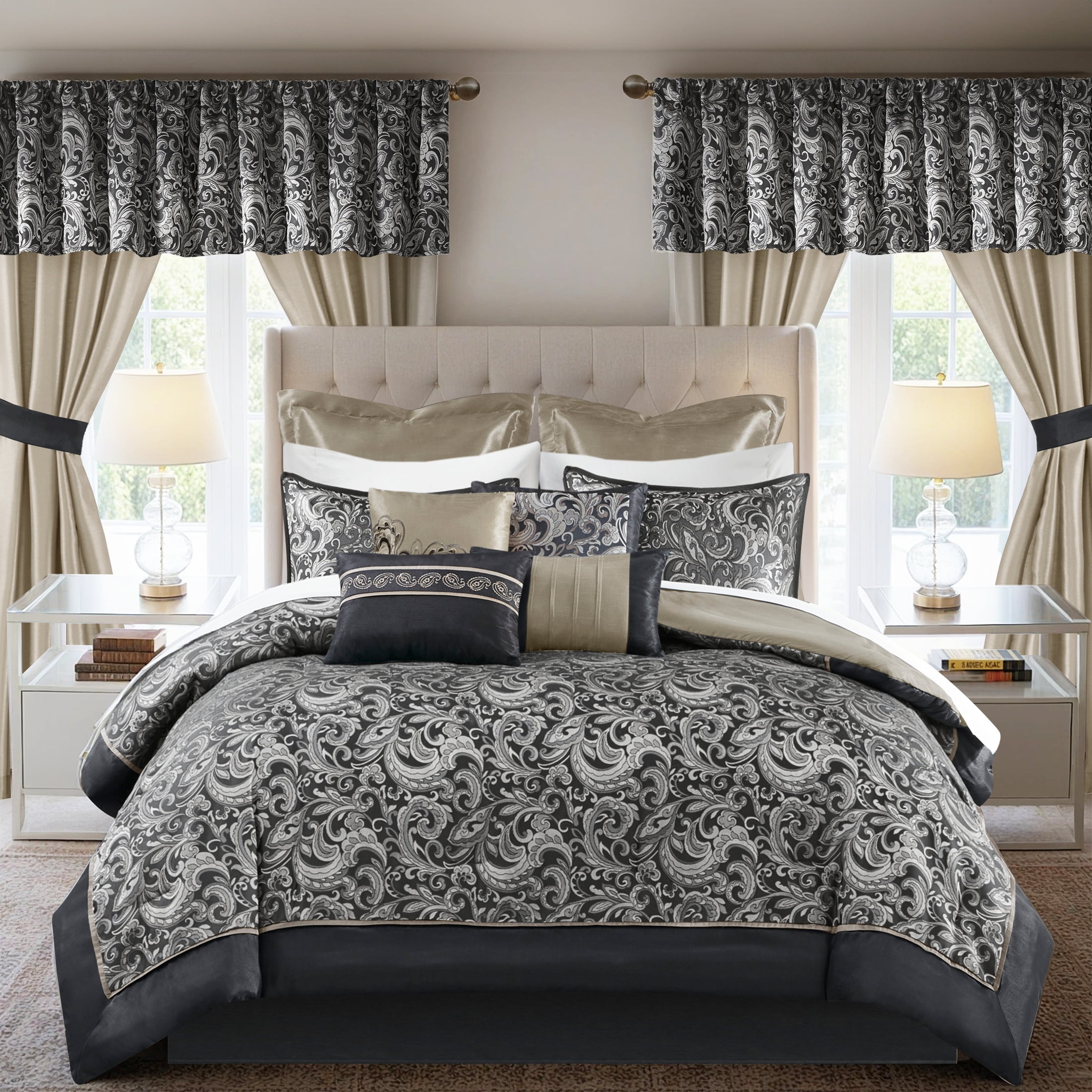 California King Black Microfiber 24-Piece Bed in a Bag Set