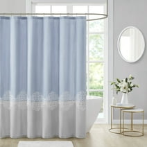 Madison Park Panache Pieced and Embroidered Shower Curtain, Blue, 72x72"