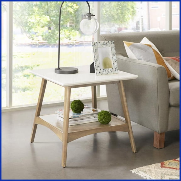 Madison Park Parker Mid-Century Coffee Table - Solid Wood Frame & Lower Shelf for Living Room Storage