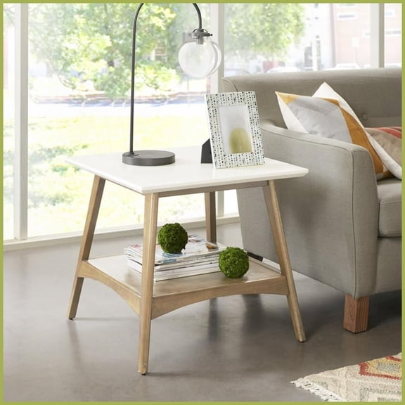 Madison Park Parker Mid-Century Coffee Table – Solid Wood Frame, Two-Tone Finish & Lower Storage Shelf for Living Room