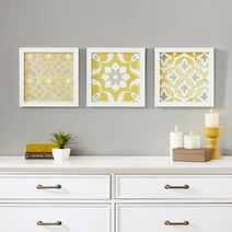 Madison Park Patterned Tiles Distressed Yellow Medallion 3-piece Wall Decor Set, 13.75"W x 13.75"H x 1.25"D
