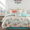 thumbnail image 1 of Madison Park Pebble Beach Coastal Pattern 7-Piece Queen Size 100% Cotton with Decorative Pillows Comforter Set , Coral, 1 of 11