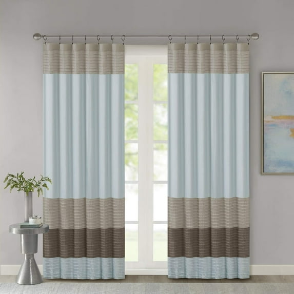 Madison Park Pintuck Lined Curtain Panel, Amherst Window Curtain, 50" x 84", Blue