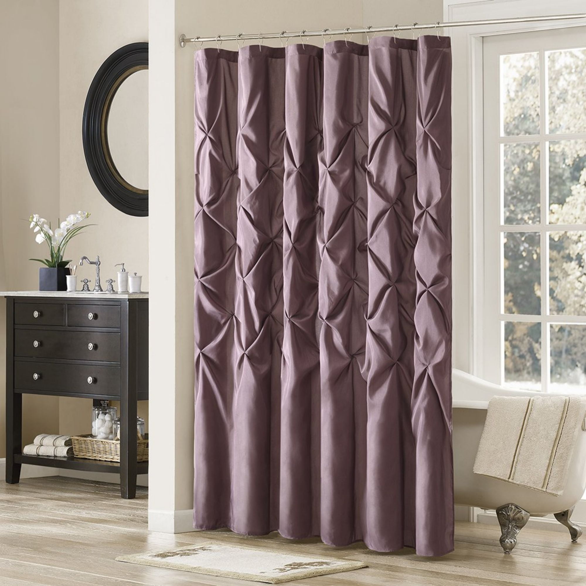 Plum Tufted Semi-Sheer Polyester Shower Curtain