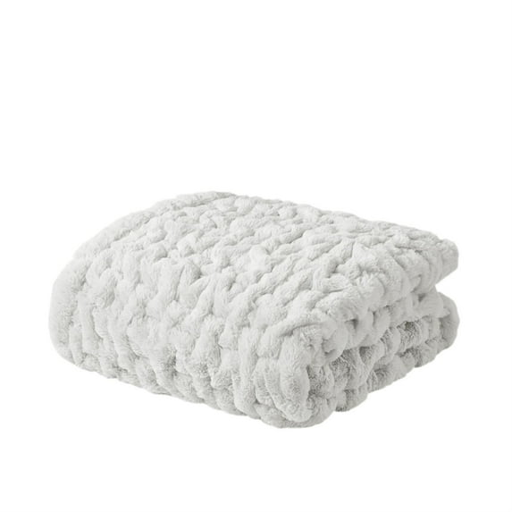 Madison Park Polyester Machine Ruched Throw in Silver Grey Finish MP50-8106