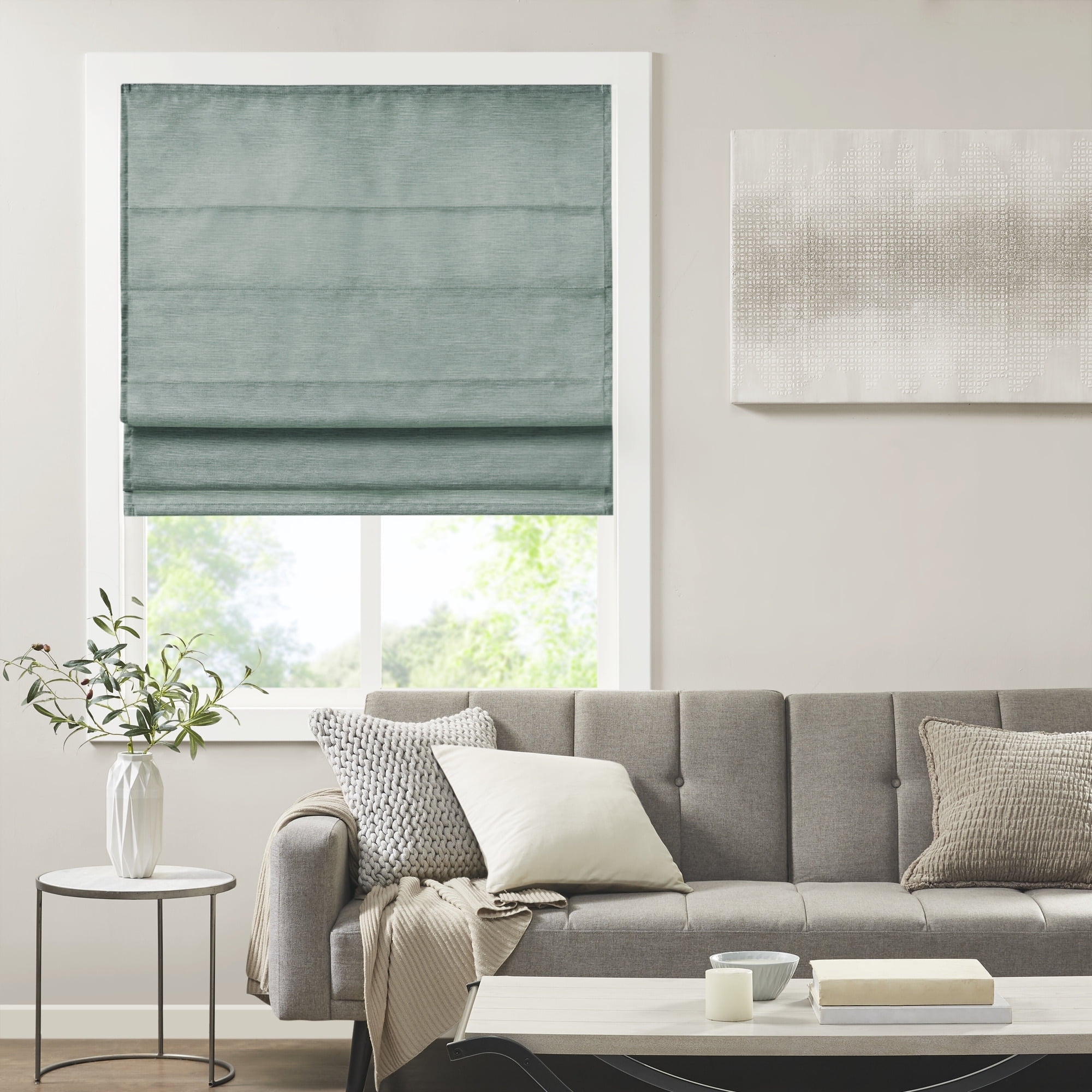 Green Faux Silk Room Darkening Cordless Roman Shade