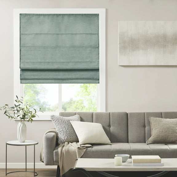 Madison Park Printed Faux Silk Room Darkening Cordless Roman Shade with Thermal Insulation in Green, 27"x64"