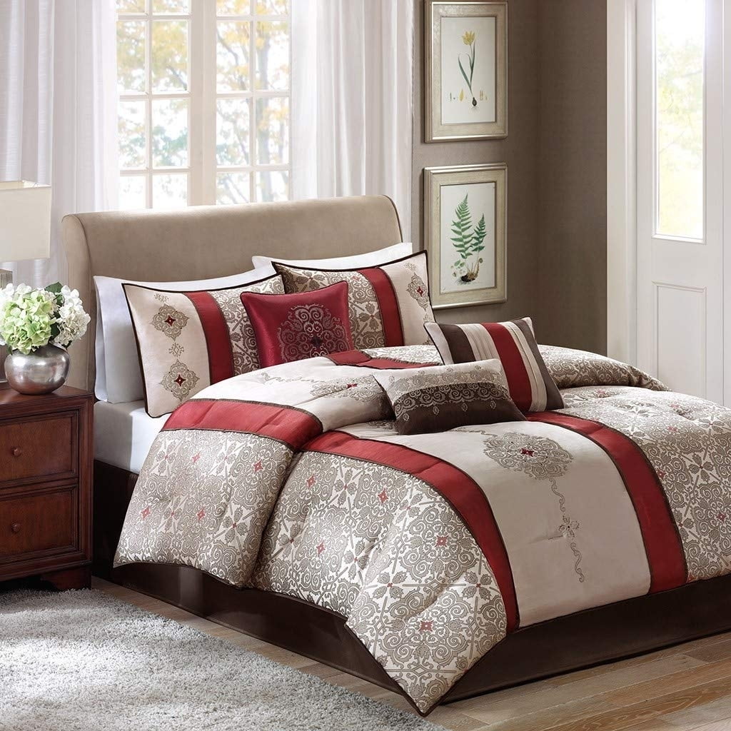 California King Red Jacquard 7-Piece Comforter Set
