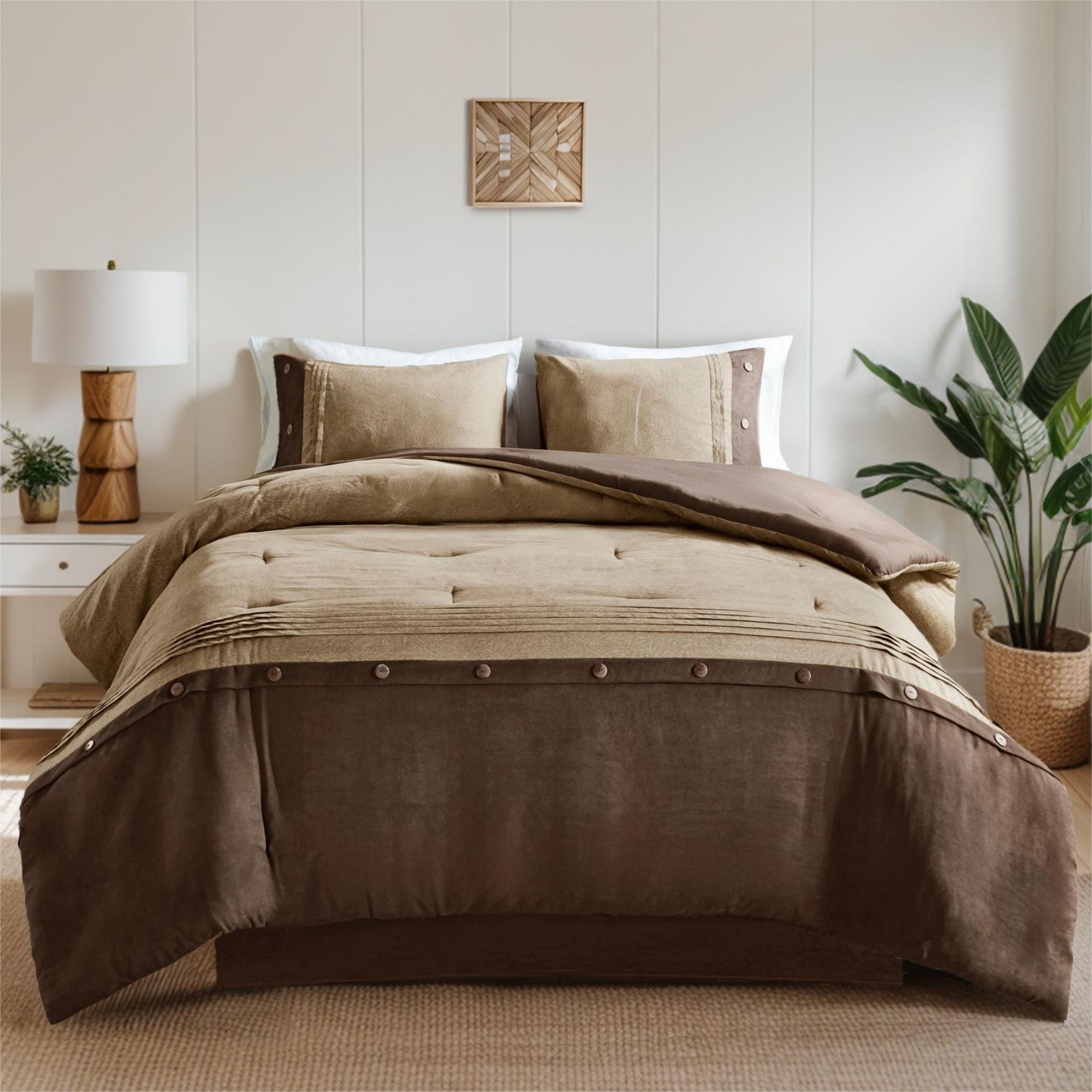 Boone Queen Brown Faux Suede 7-Piece Comforter Set