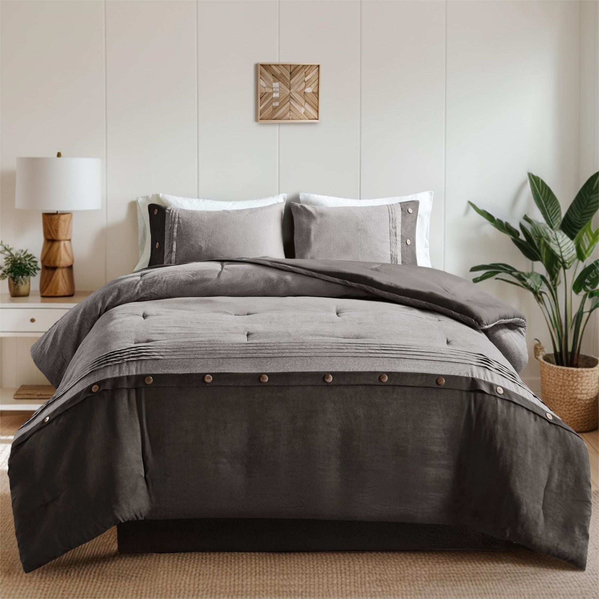 Gray Faux Suede Queen 7-Piece Comforter Set
