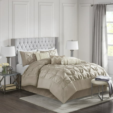 Madison Park Queen Size 7 Piece Tufted Comforter Set Taupe,Bed in a Bag,All Season Bed Set,Cozy and Lightweight
