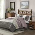 thumbnail image 1 of Madison Park Queen Faux Silk Comforter Set with Decor Pillow and Bed Skirt Embroidered Pieced 7-Piece Bedding Set, Purple, 1 of 11